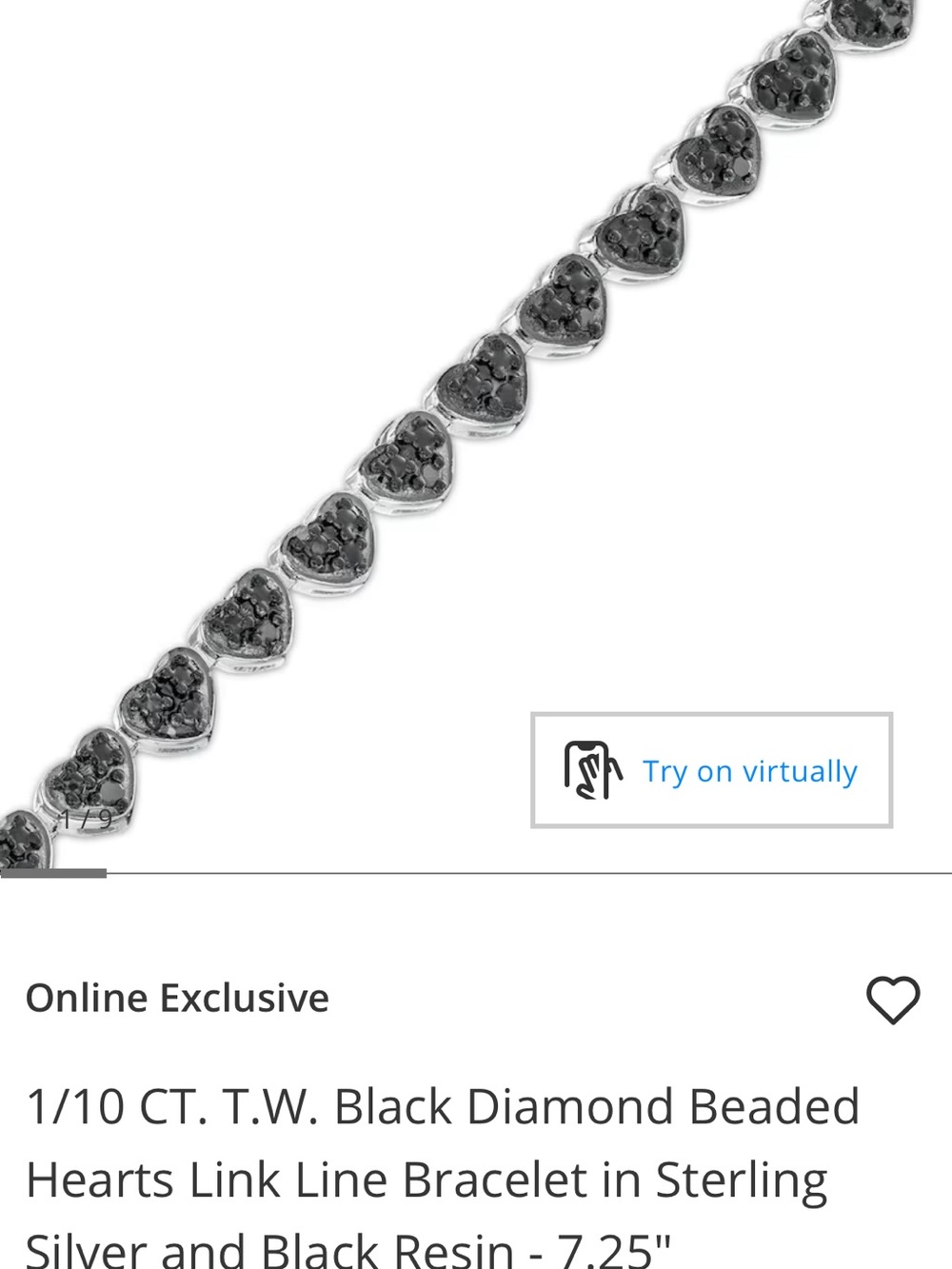 Zales Sterling Silver Heart Link Bracelet with Black Accents